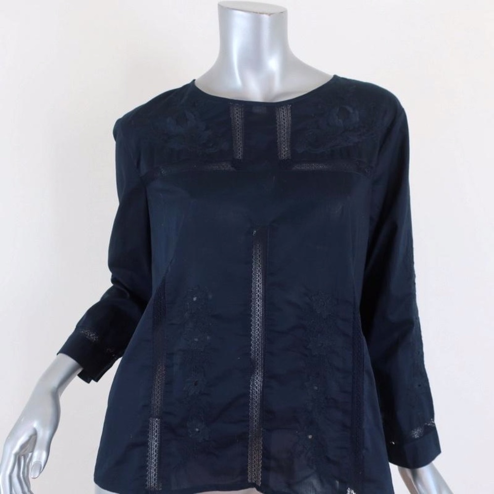 J.Crew floral Embroidered Lace Top Size 6 Navy
